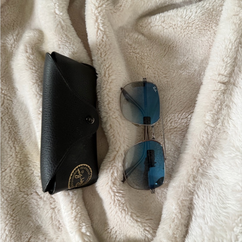 Ray-Ban Silver Frame Sunglasses with Blue Lenses